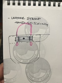 a sketch of a bag with a pink pen on it